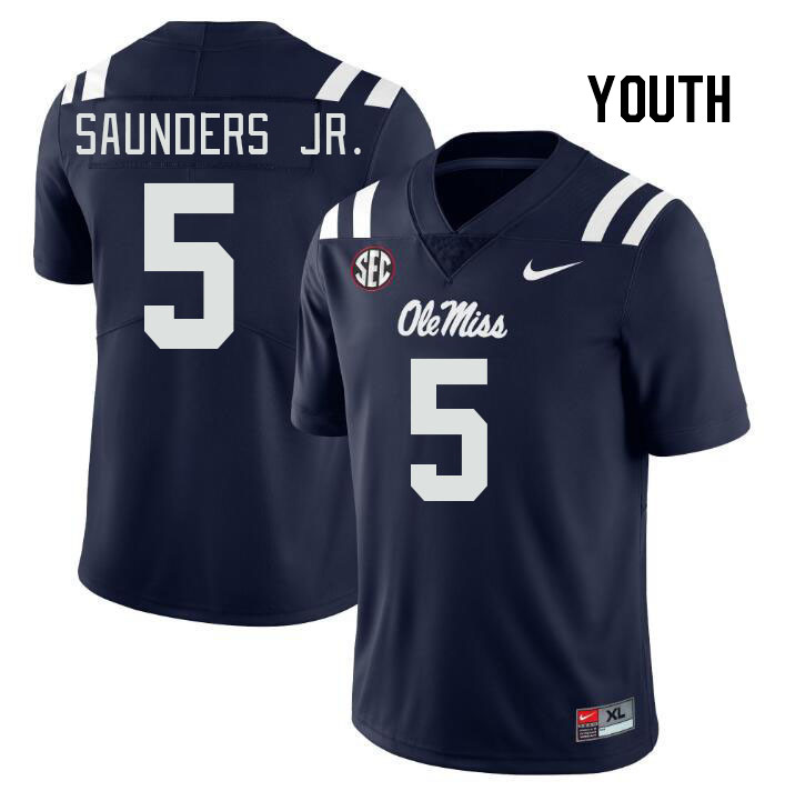 Youth #5 John Saunders Jr. Ole Miss Rebels College Football Jerseys Stitched Sale-Navy